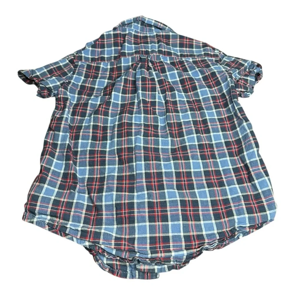 Ralph Lauren 4T blue‎ red plaid short sleeve button up shirt 100% Cotton